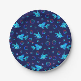 blue fish pattern paper plate