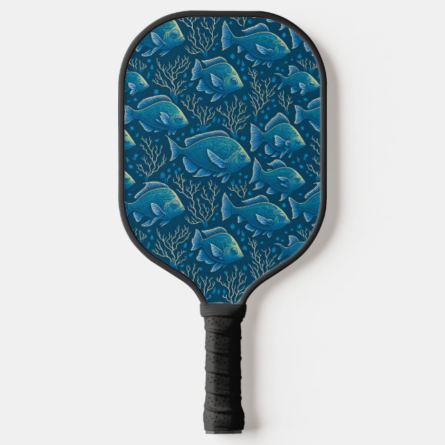 Blue Fish Pattern Pickleball Paddle (Front)