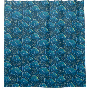 Blue Fish Pattern Shower Curtain