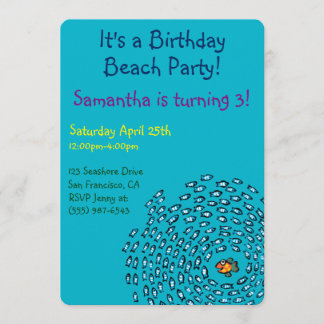 Blue Fish School Pattern with Small Orange Fish Invitation