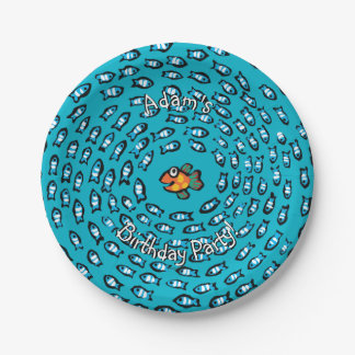Blue Fish School Pattern with Small Orange Fish Paper Plate