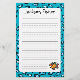Blue Fish School Pattern with Small Orange Fish Stationery