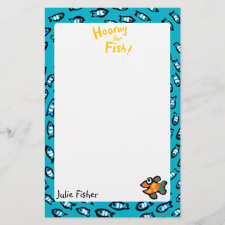 Blue Fish School Pattern with Small Orange Fish Stationery