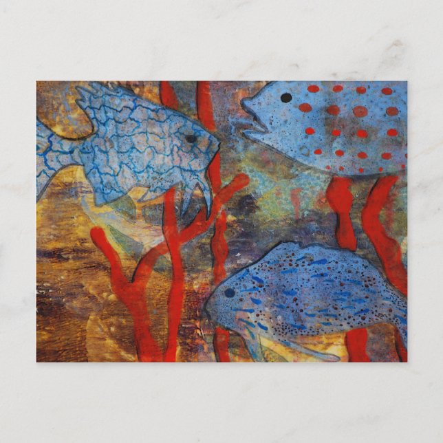 Blue Fish School Postcard (Front)