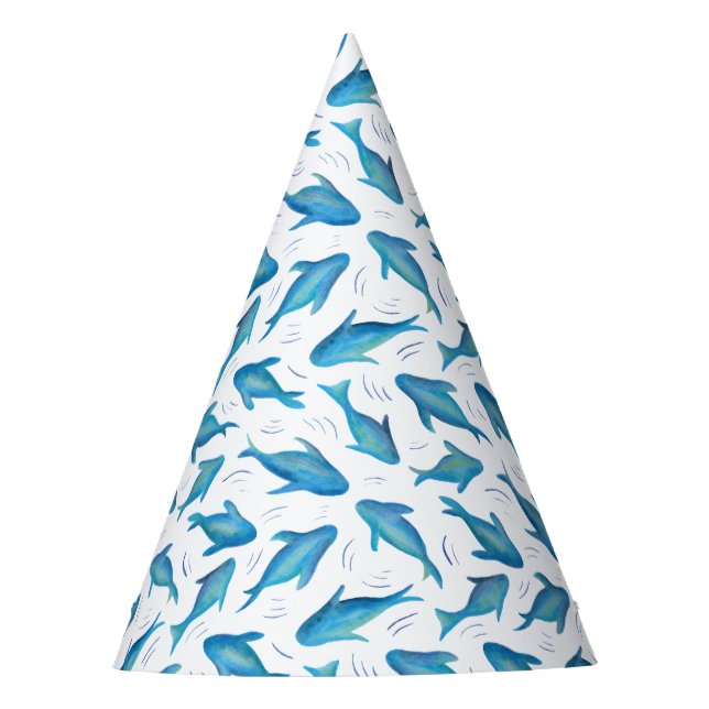 Blue Fish Shark pattern Party Hat (Front)