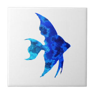 Blue Fish Silhouette Ceramic Tile