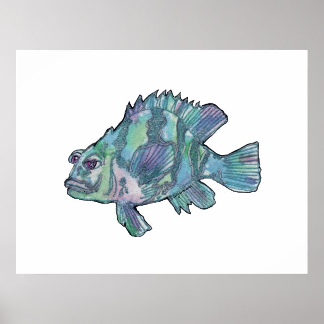 Blue Fish Sparkly Children's Wall Art Poster (Front)