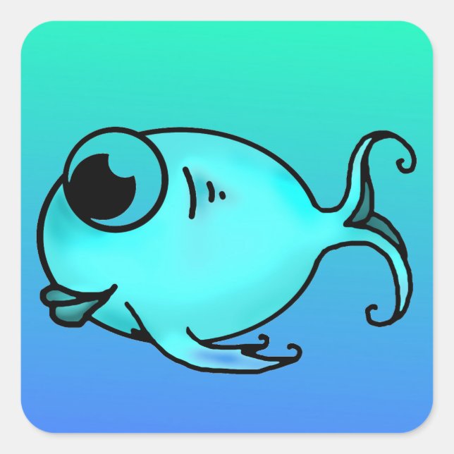 Blue Fish Square Sticker (Front)