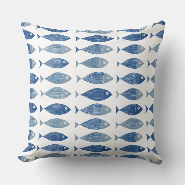 Blue Fish Throw Pillow (Front)