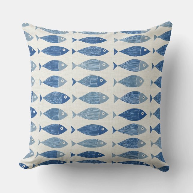 Blue Fish Throw Pillow (Front)