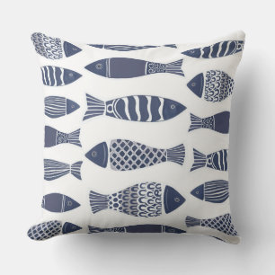 Blue Fish Throw Pillow