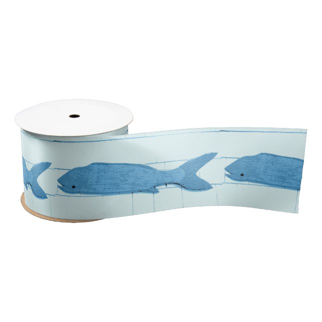 Blue fish Thunder_Cove white Satin Ribbon (Spool)