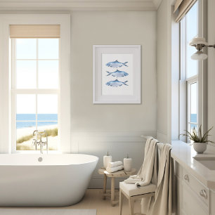 Blue Fish Watercolor Art Poster