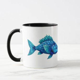 Blue Fish with Spiky Fins and Scales Mug
