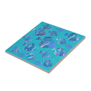 Blue Fishes Aqua Turquoise Ceramic Tile