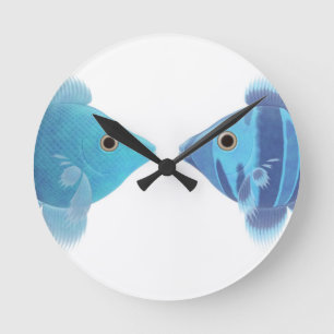 blue fishes round clock