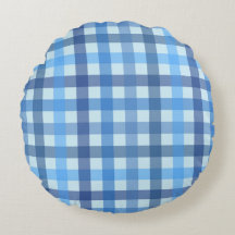Blue Five-Colour Gingham Pattern Round Pillow