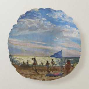 Blue flag and red sun shade Montalivet Round Cushion