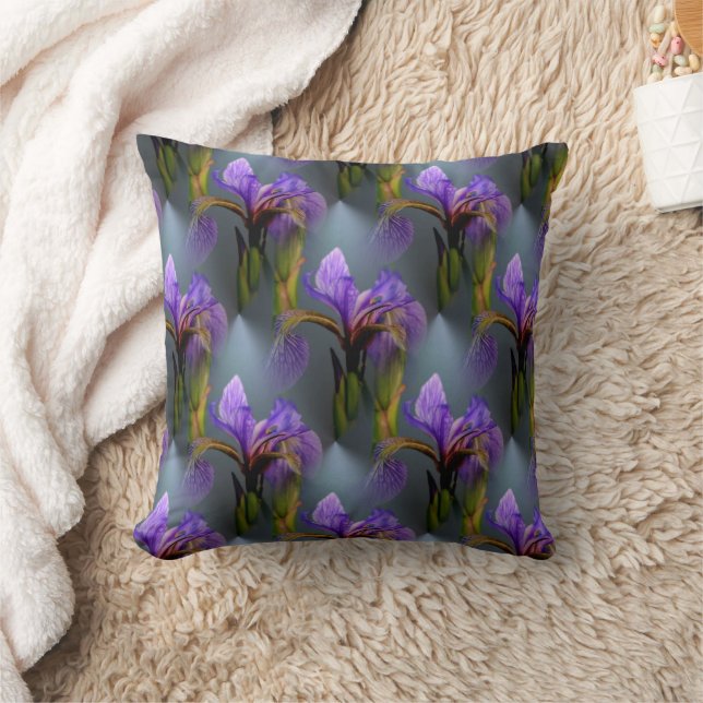 Blue Flag Iris Flower Nature Art Pattern Cushion (Blanket)