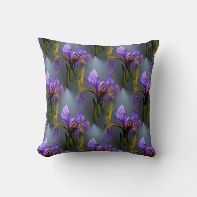 Blue Flag Iris Flower Nature Art Pattern Cushion (Front)