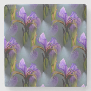 Blue Flag Iris Flower Nature Art Pattern Stone Coaster