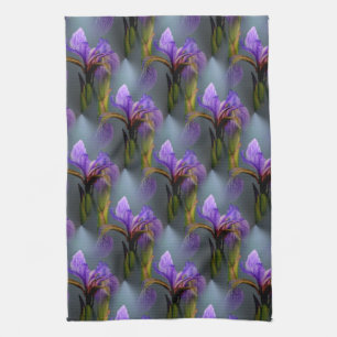 Blue Flag Iris Flower Nature Art Pattern Tea Towel