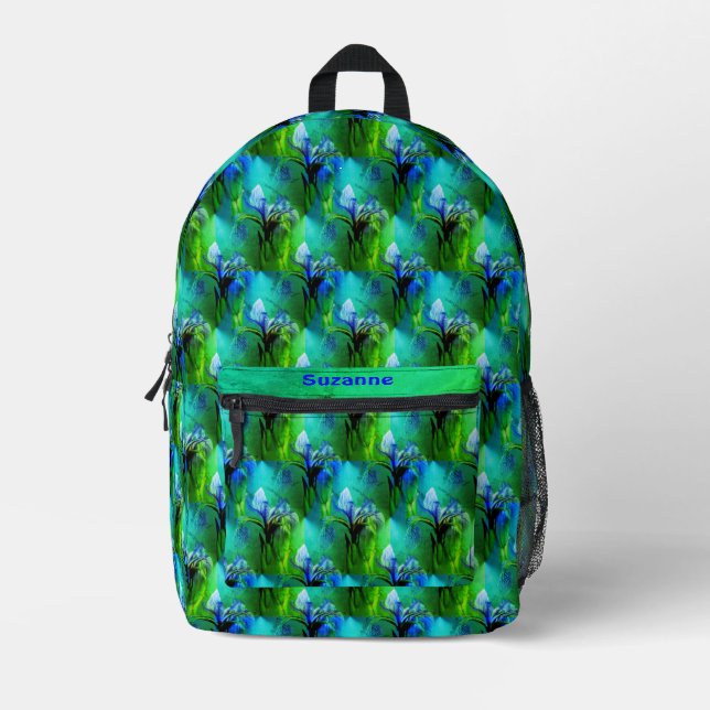 Blue Flag Iris Flower Pattern Tint Personalised  Printed Backpack (Front)