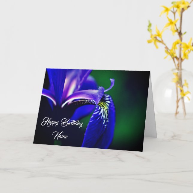 Blue Flag Iris Flower Personalised Birthday Card (Yellow Flower)