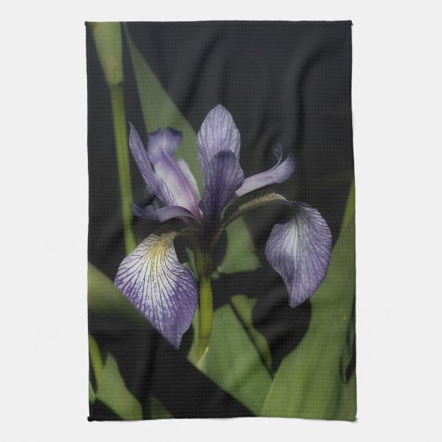 Blue Flag Iris Flower Tea Towel (Vertical)