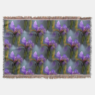 Blue Flag Iris Flowers Nature Art Pattern Throw Blanket