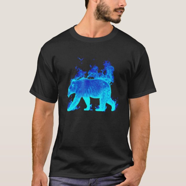 Blue Flame Burning Bear  Flame Fire T-Shirt (Front)