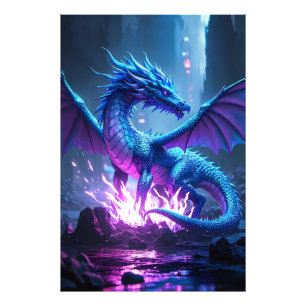 Blue Flame Dragon – Fantasy Metal Wall Art" Photo Print