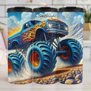 Blue Flame Monster Truck Desert Thermal Tumbler
