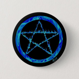 Blue Flame pentacle 6 Cm Round Badge