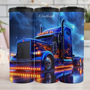 Blue Flame Semi Truck Night Thermal Tumbler