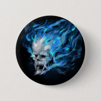 Blue flame skull 6 cm round badge