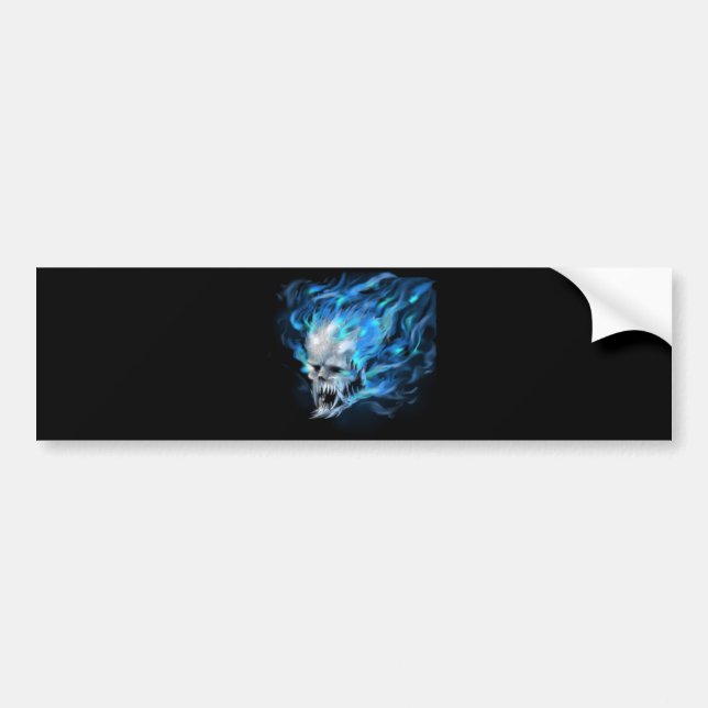 Blue flame skull bumper sticker (Front)