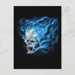 Blue flame skull postcard