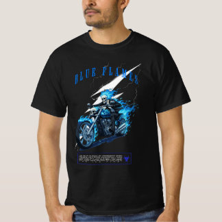 Blue Flames Motorcycle Design | Skull Rider T-Shirt