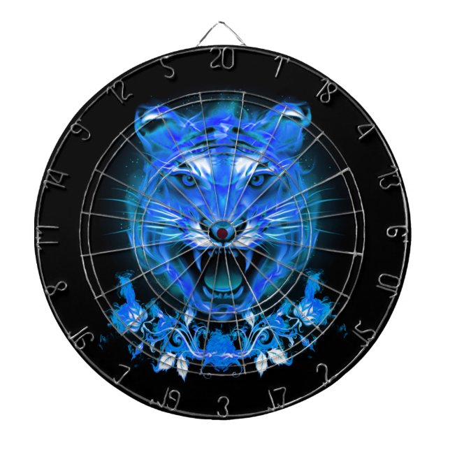 Blue Flaming Fire Tiger Dartboard (Front)