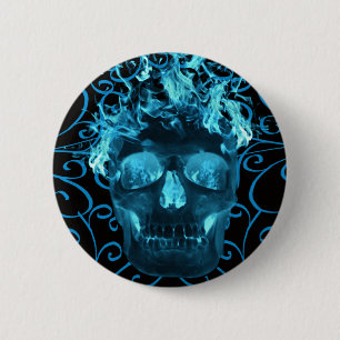 Blue Flaming Skull Button