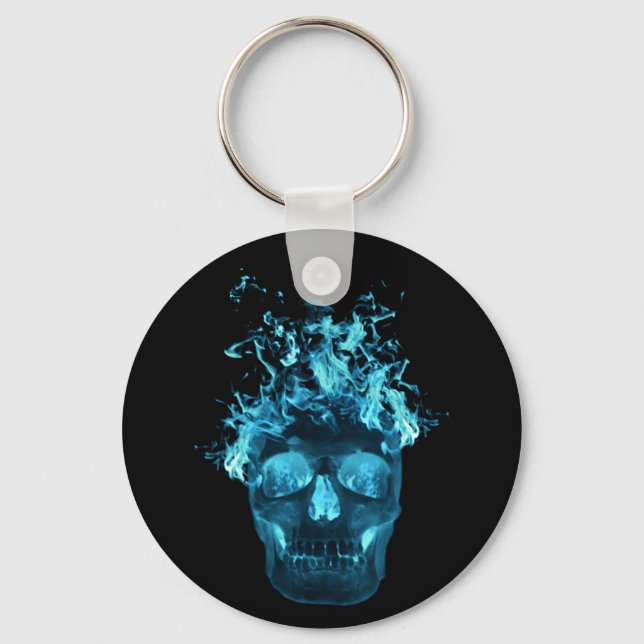 Blue Flaming Skull Key Chain (Front)