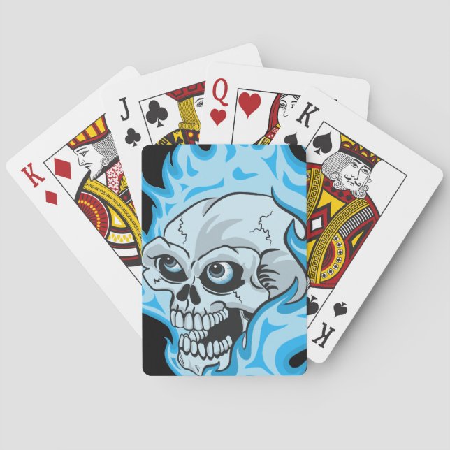 Blue Flaming Skull Playing Cards (Back)