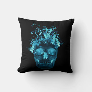 Blue Flaming Skull Reversible Pillow