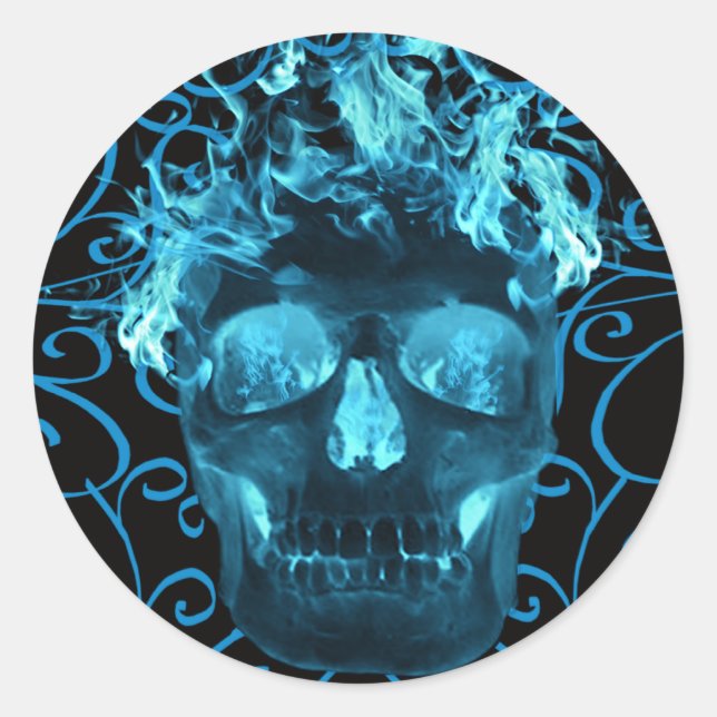 Blue Flaming Skull Stickers (Front)