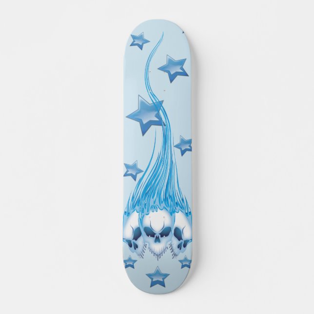 Blue Flaming Skulls Skateboard (Front)