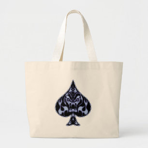 Blue Flaming Spade Skull Large Tote Bag