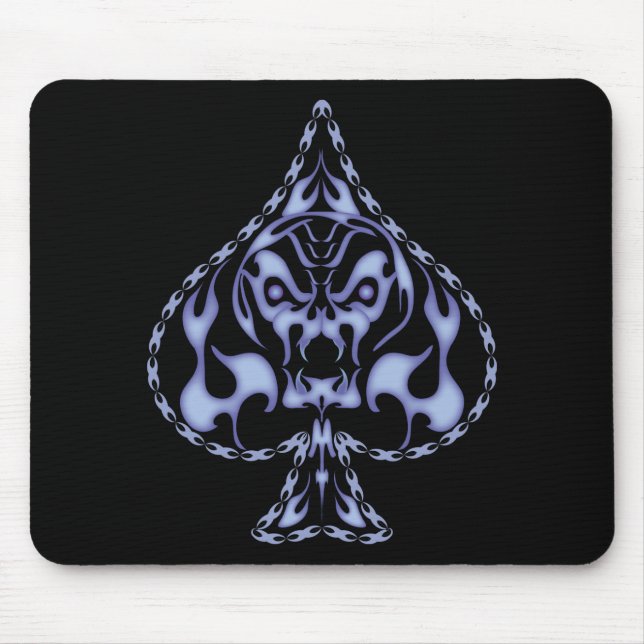 Blue Flaming Spade Skull Mouse Pad (Front)