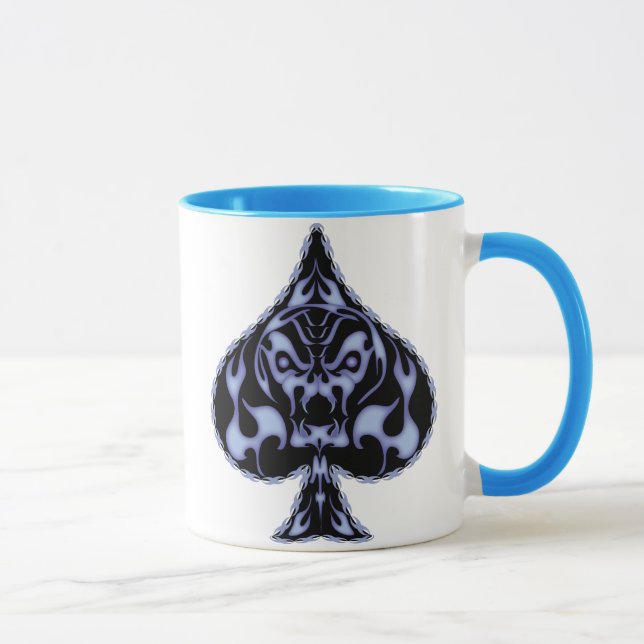 Blue Flaming Spade Skull Mug (Right)