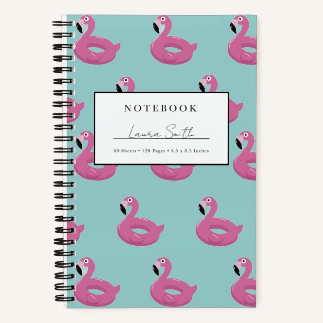 Blue Flamingo Pool Floaty Personalised Notebook (Front)